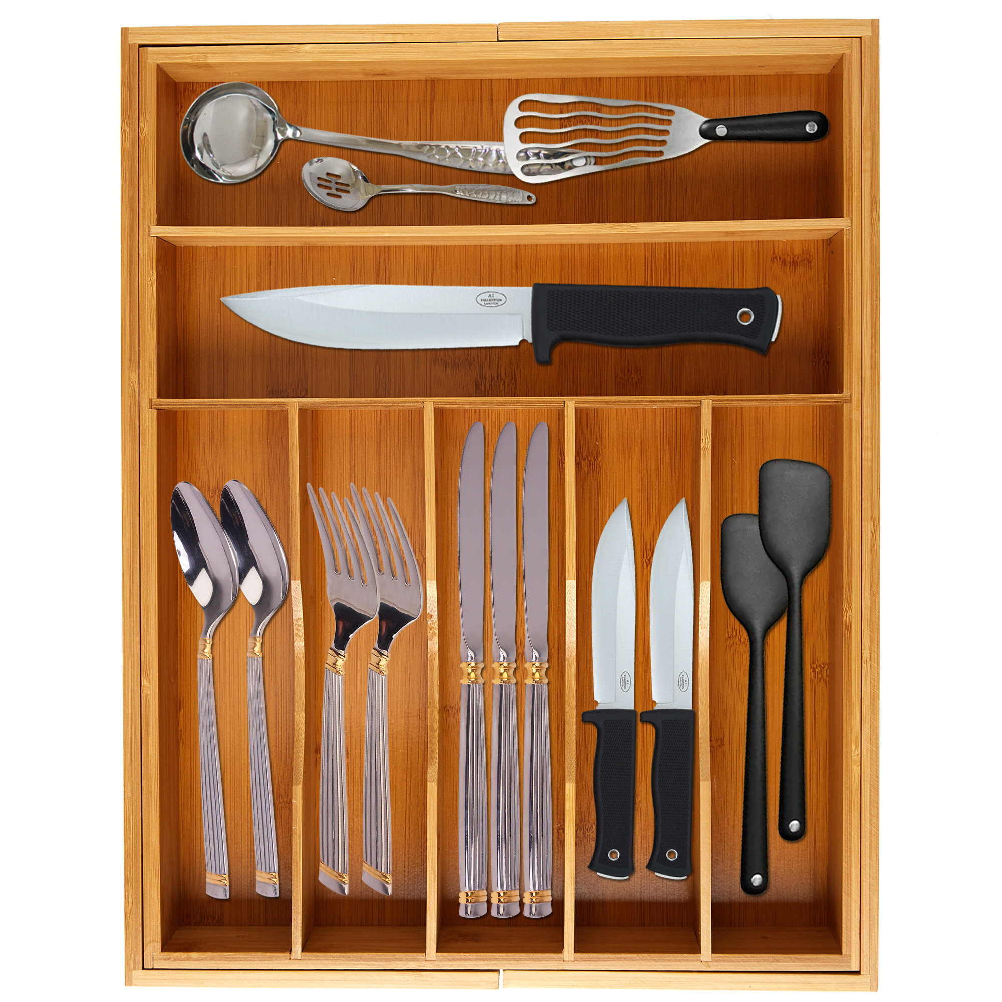 Bamboo Expandable Cutlery Flatware Drawer Utensil Tray Kitchen Organizer Storage 