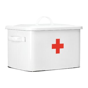 Large Household Storage Supply Box Emergency Kit Organizer Tin Mind Reader Vintage First Aid Box Empty Removable Tray with Side Handles 