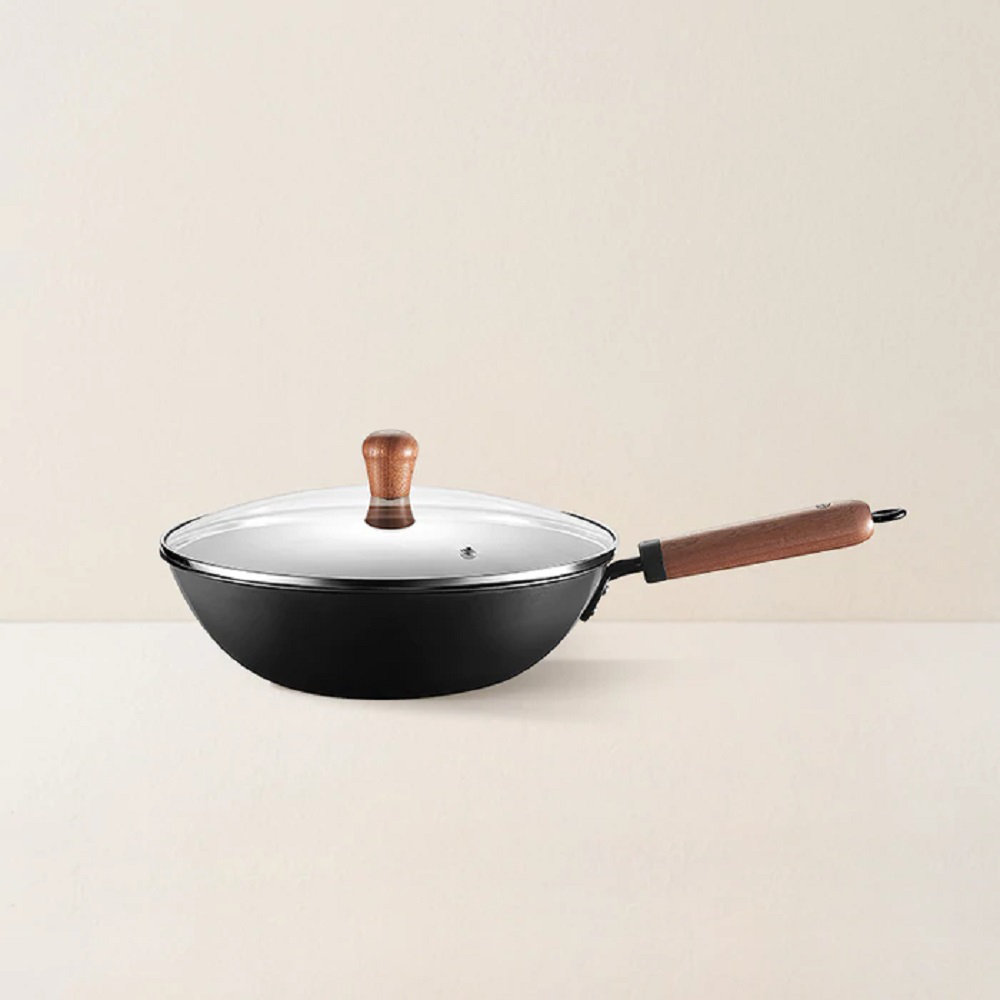 Chinese Wok Stir Fry Non Stick 30cm Frying Pan Copper Carbon Steel 
