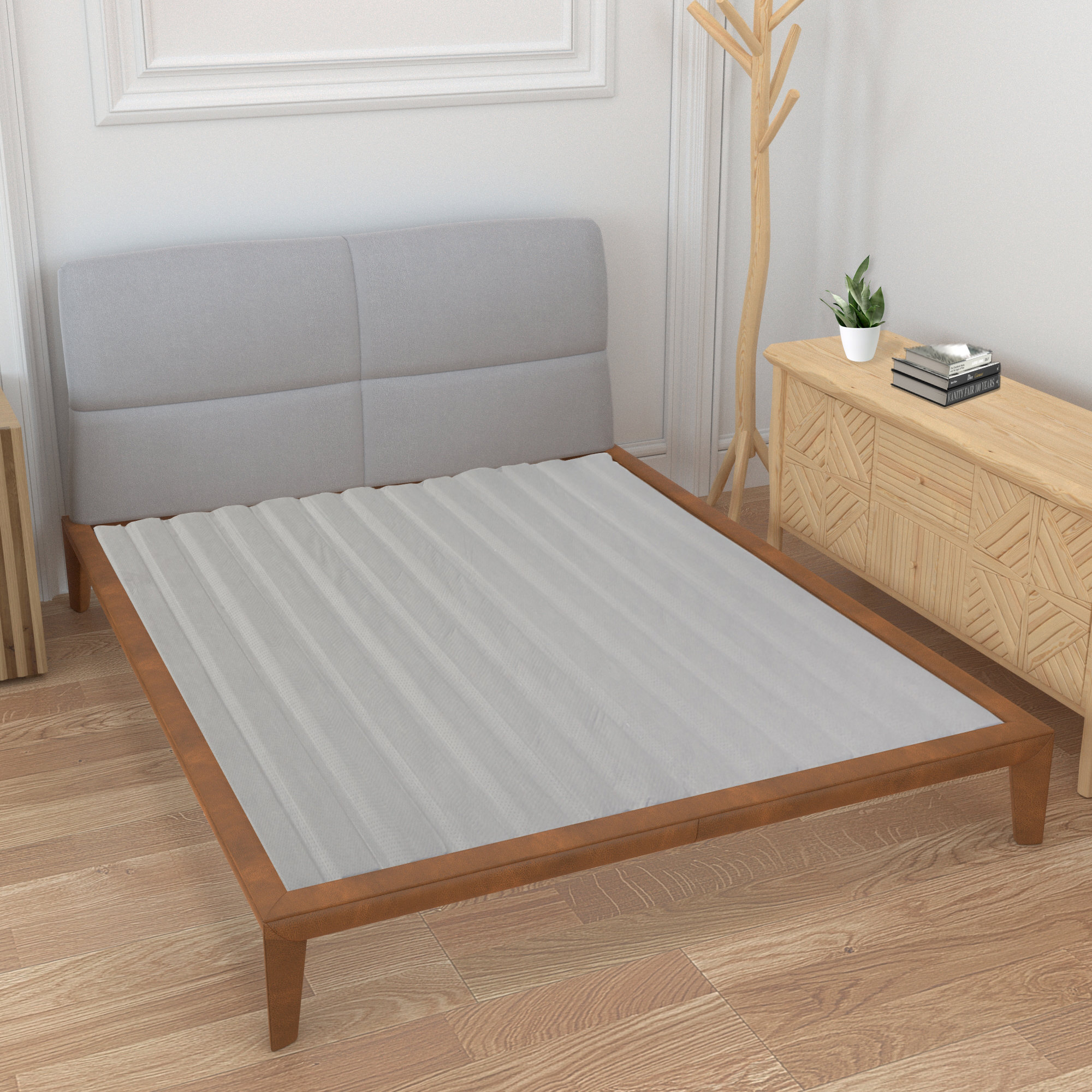 Full Size Bunkie Board - 0.68" Wooden Bed Slats For Mattress Support (Beige)