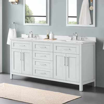 Wade Logan® Angle 72'' Free-standing Double Bathroom Vanity with Marble ...