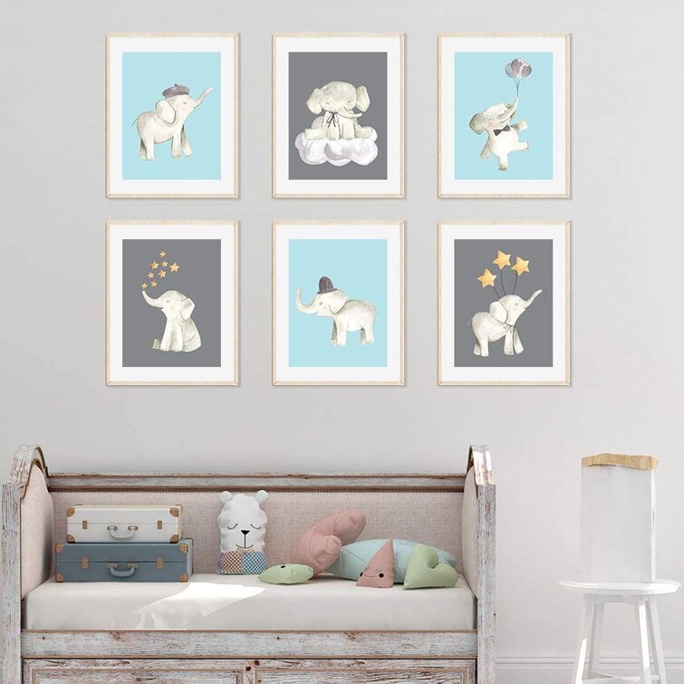 Harriet Bee Cycle Watercolor Baby Boy Elephants Stars Hat 6-Piece Set Paper  Print & Reviews | Wayfair