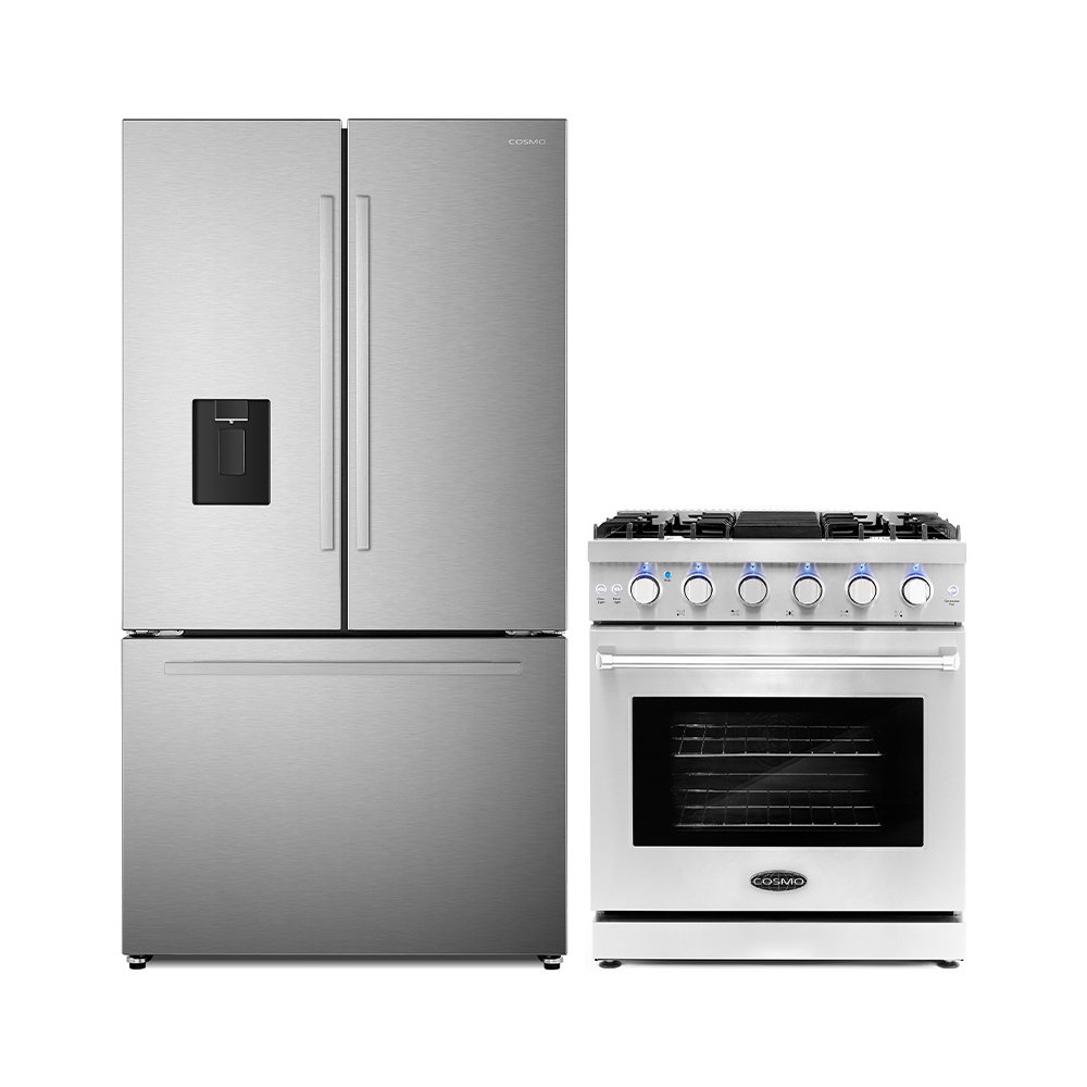 Cosmo 2 Piece Kitchen Appliance Package with French Door Refrigerator