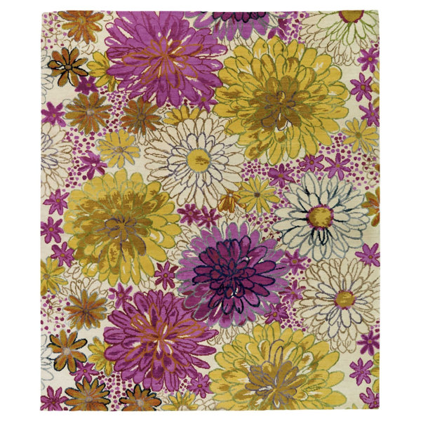Tufenkian Floral Hand-Knotted Wool/Silk Purple/White Area Rug | Wayfair