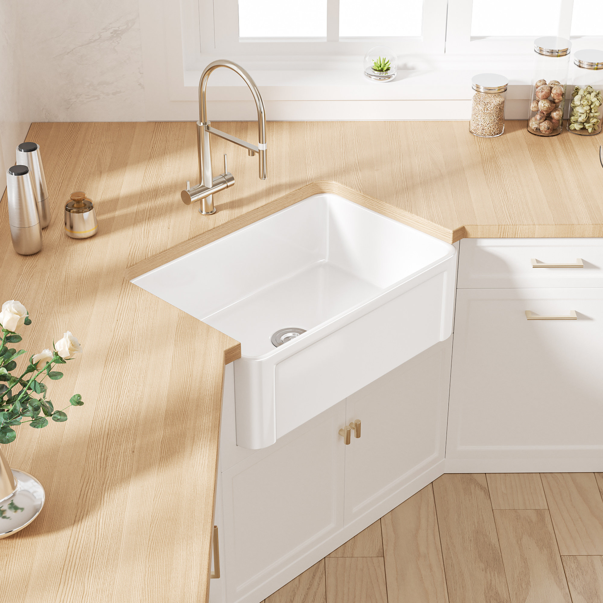 Eridanus Soleil 30" L x 20" W Ceramic Farmhouse ApronFront Kitchen