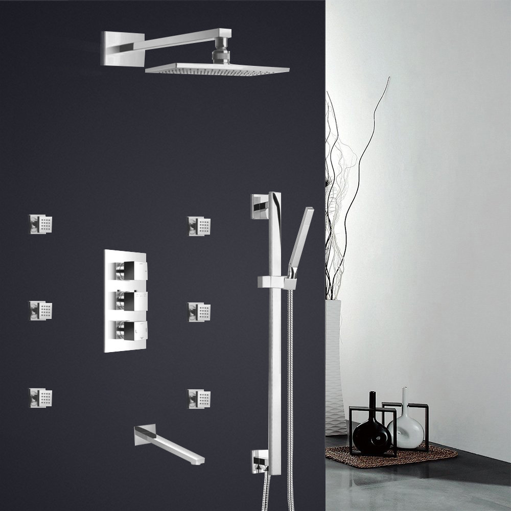 FontanaShowers Milan Hot and Cold Bathroom Rainfall Thermostatic Volume Control Complete Shower