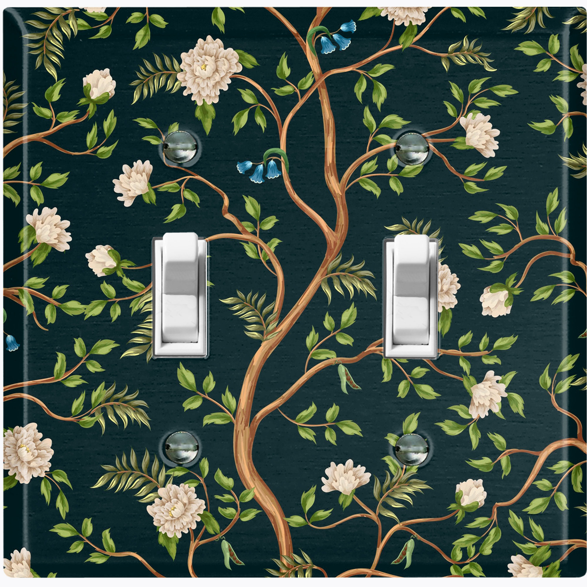 WorldAcc Flower Green Tree Branch 2Gang Toggle Light Switch Wall Plate