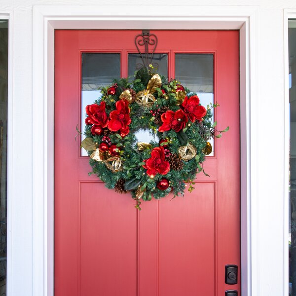 Buffalo Plaid Front Door Decor Magnolia Inspired Evergreen Wreath Holiday Farmhouse Christmas Pine Wreath Traditional Christmas