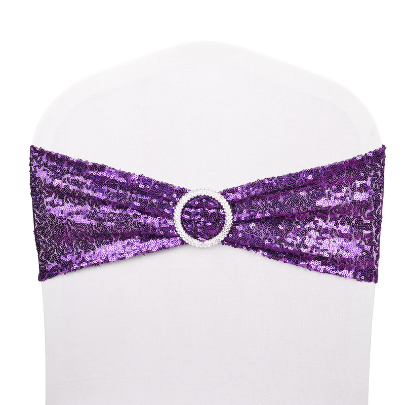 ANMINY Spandex Sequin Chair Sashes Bow Band Cover with Buckle - Set of ...