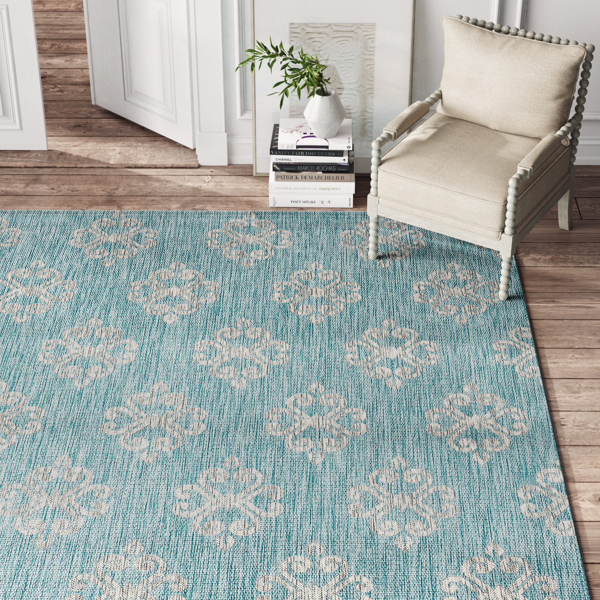 Charlton Home® Turnham Aqua Indoor/Outdoor Rug & Reviews | Wayfair