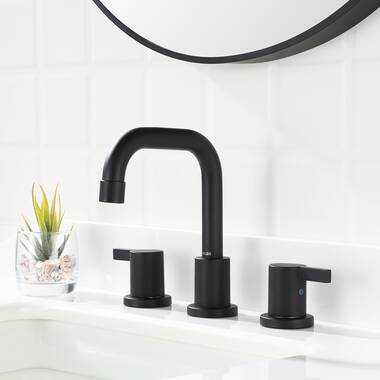 Matte Black Weco Kitchen and Bath Industry Co Ltd. Derengge FL-0288-MT 4 Two Handles Lead Free Bathroom Sink Faucet with Drain Assembly