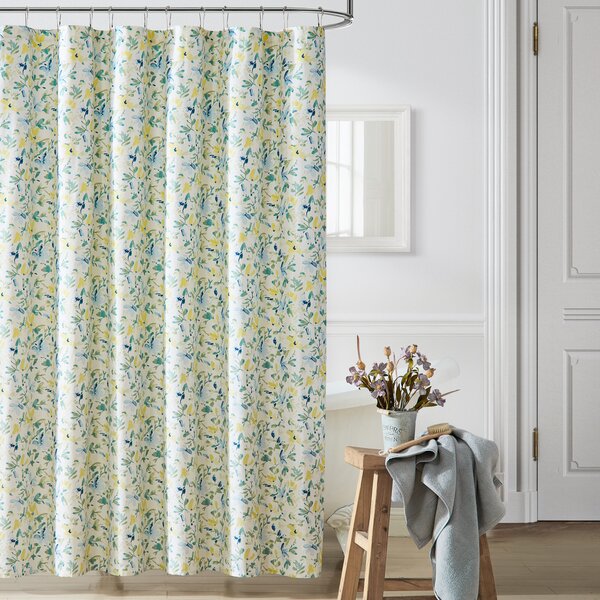 White/Green/Blue Floral Odorless Shower Curtain with Reinforced Stitches 