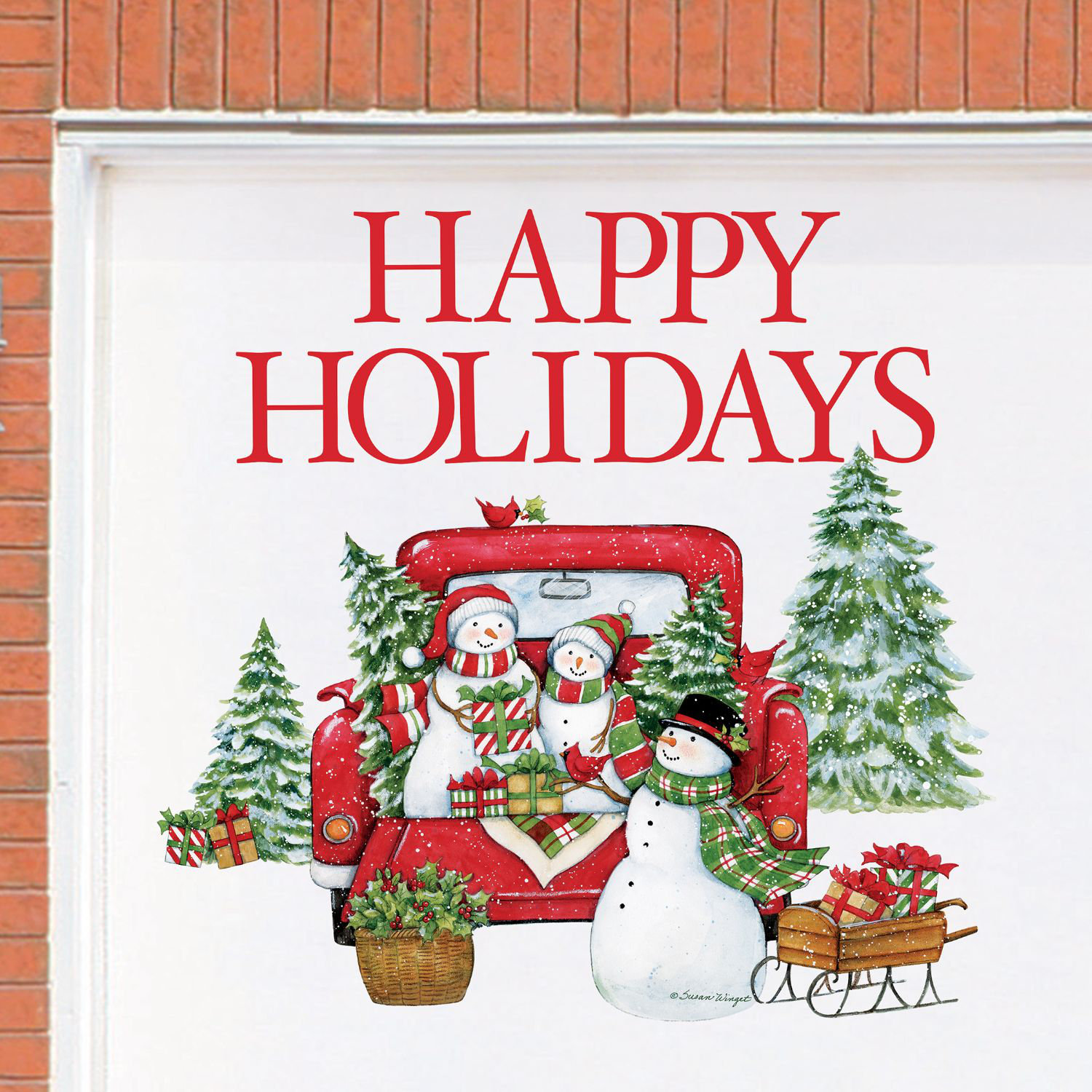 The Holiday Aisle® 17 Piece Happy Holidays Snowman in Truck Garage Door