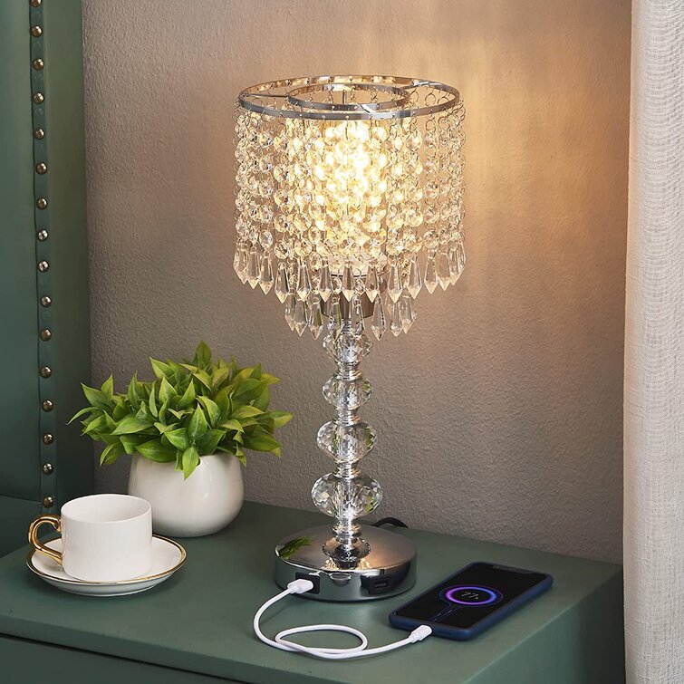 Crystal Table Bedside Lamp Touch Control 3-Way Dimmable and Bulb Included Decorative Tabletop Lamp for Bedroom Acaxin Small Nightstand Lamp with 2 USB Charging Ports Living Room and Guest Room