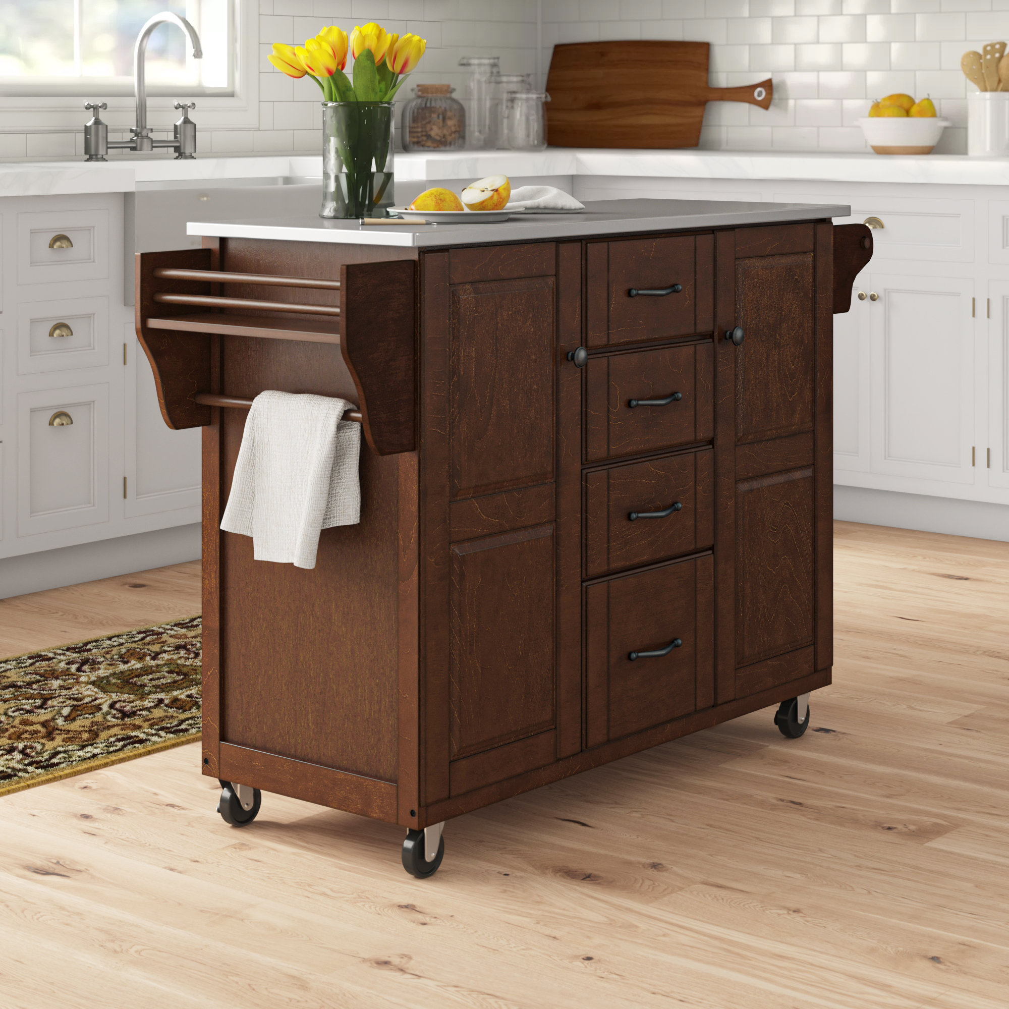 Three Posts™ Haslingden 42.125'' Wide Rolling Kitchen Island with