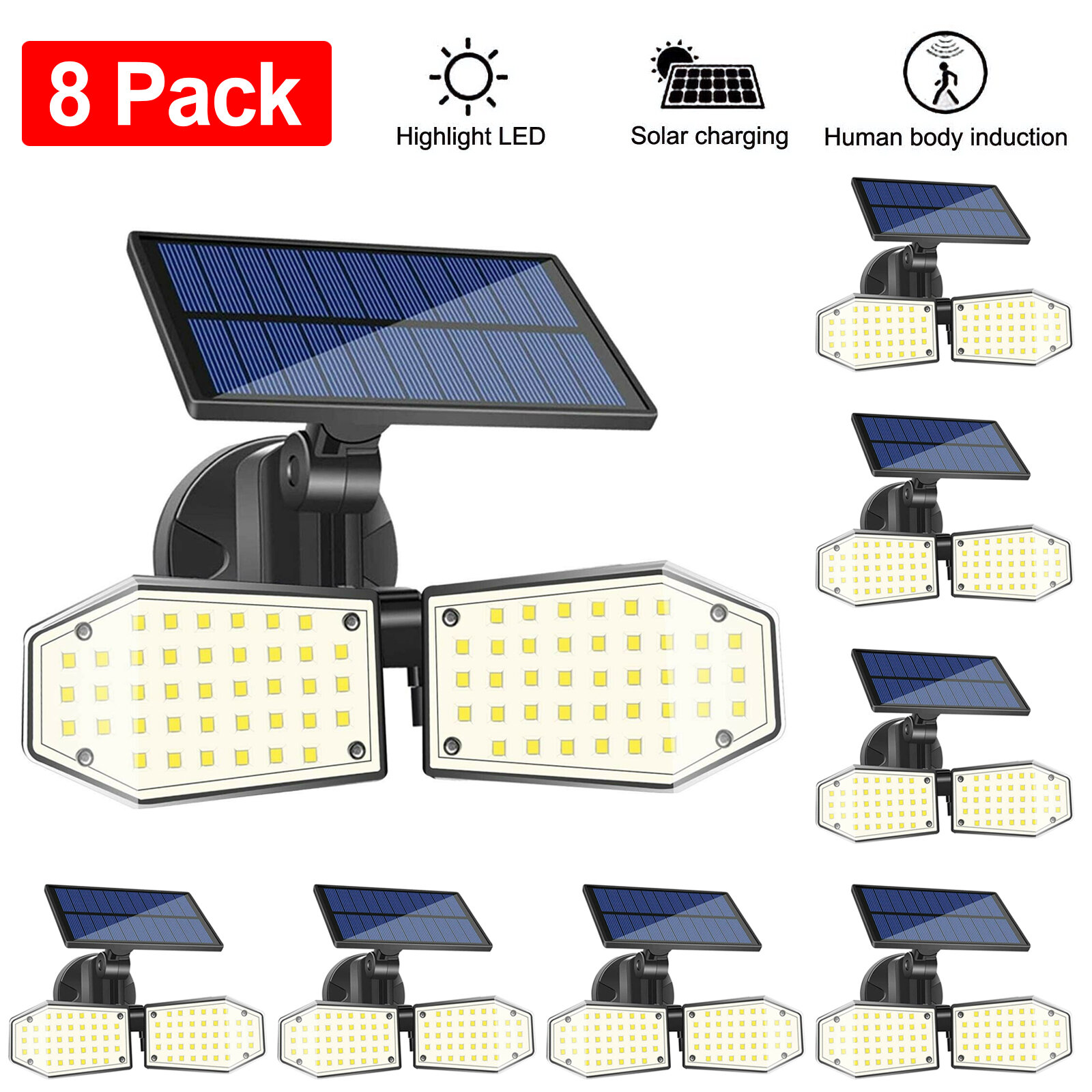 8-PACK 100 LED Solar Powered PIR Motion Detector Light OutDoor For House Garden 