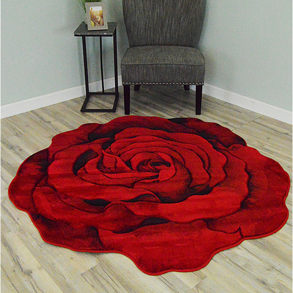 Luxury Round Romantic Red Flowers Area Rug/Carpet 