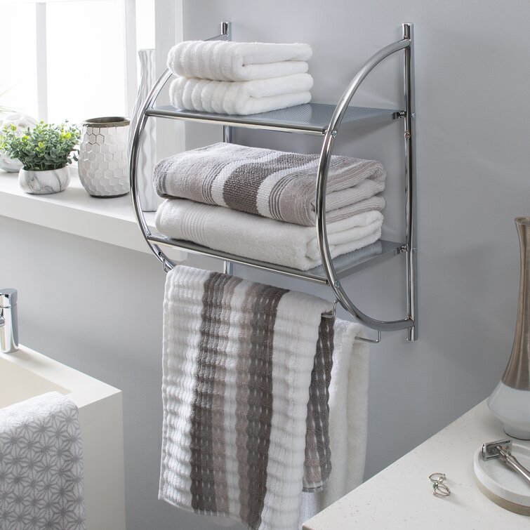 3-Tier Iron Wall Mounted Bathroom Towel Rack Storage Bath Towel Shelf Hooks Bars 