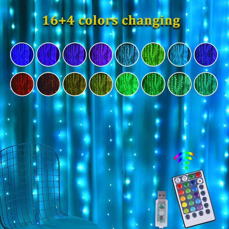 16-Color Changing String Lights Fairy Curtain Lights USB Remote Control, 
