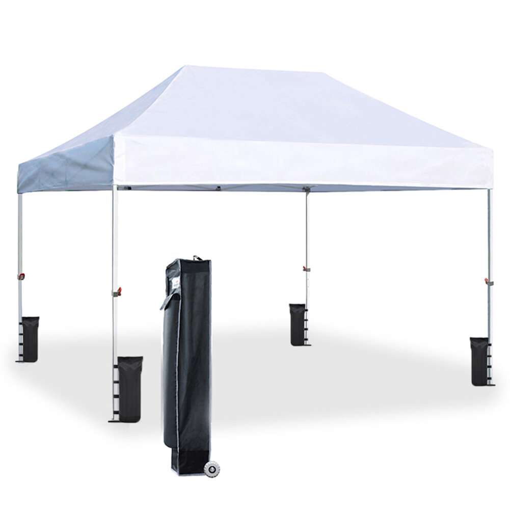 Eurmax 10x10 Ez Pop Up Canopy Tent Commercial Instant Canopies with Heavy Duty Roller Bag,Bonus 4 Sand Weights Bags Beige 