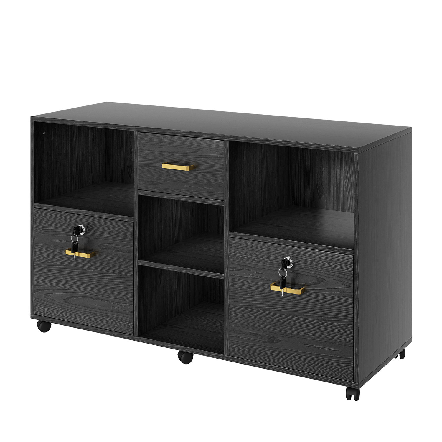 Ebern Designs Wood File With Lock, 3 Drawer Office Storage