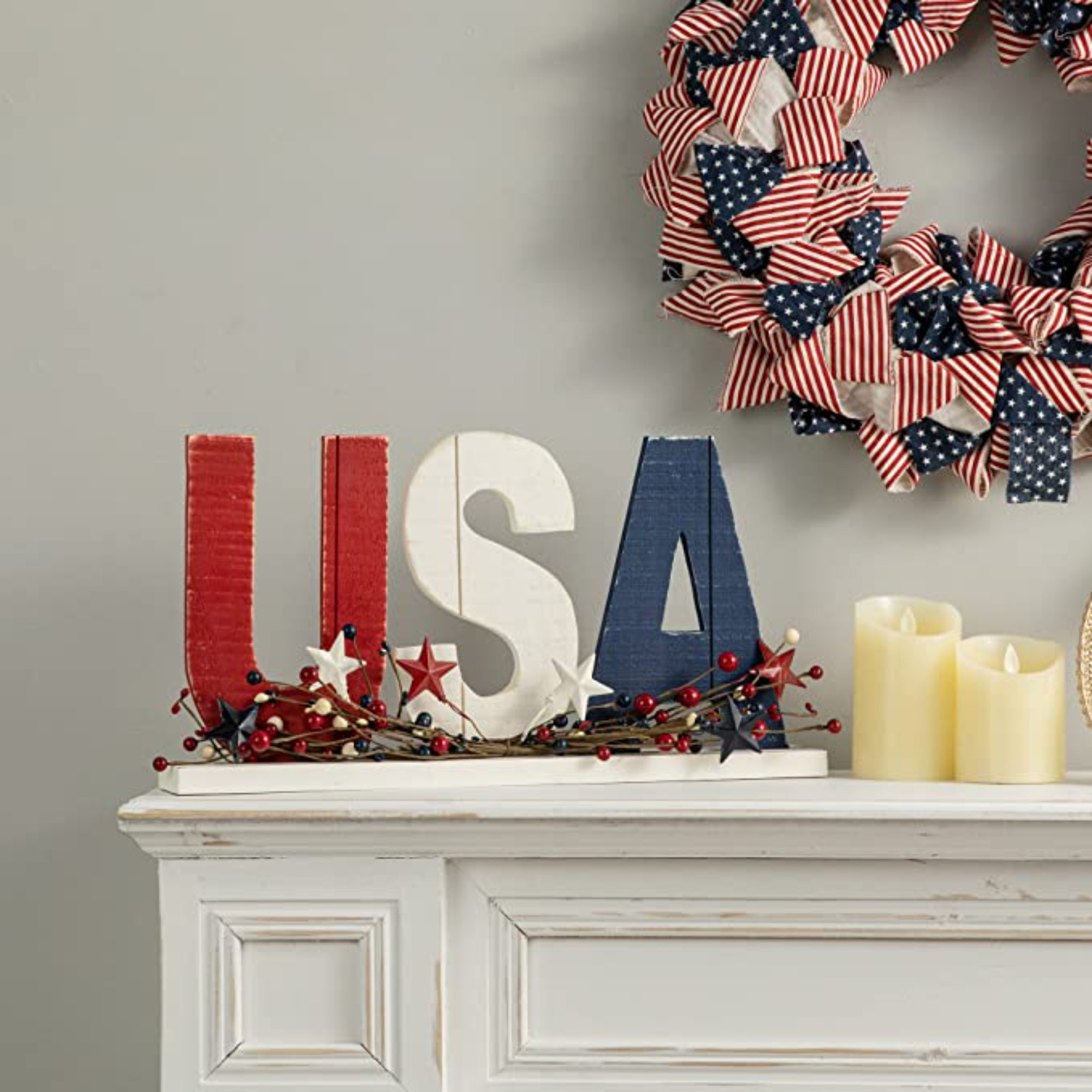 The Holiday Aisle® USA Table Centerpiece 18 Inches Wood Patriotic