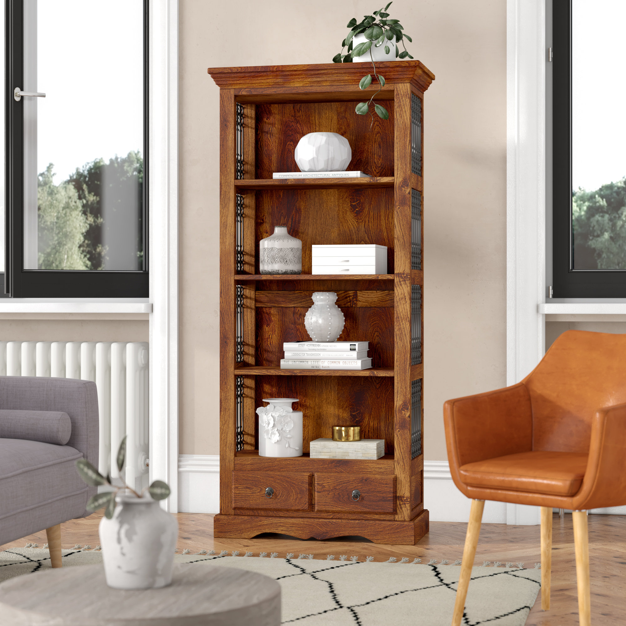Union Rustic Jali Indian 178Cm H x 85Cm W Solid Wood Standard Bookcase