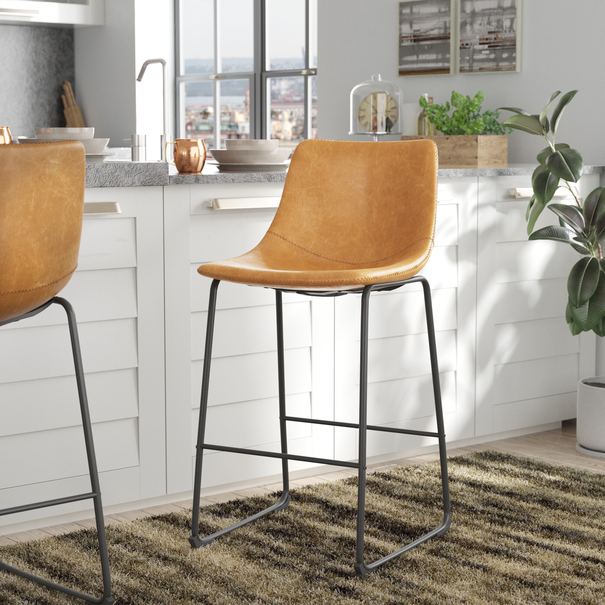 Classic Slim Style Counter Bar Chair in Vintage Espresso Leatherette Fabric 