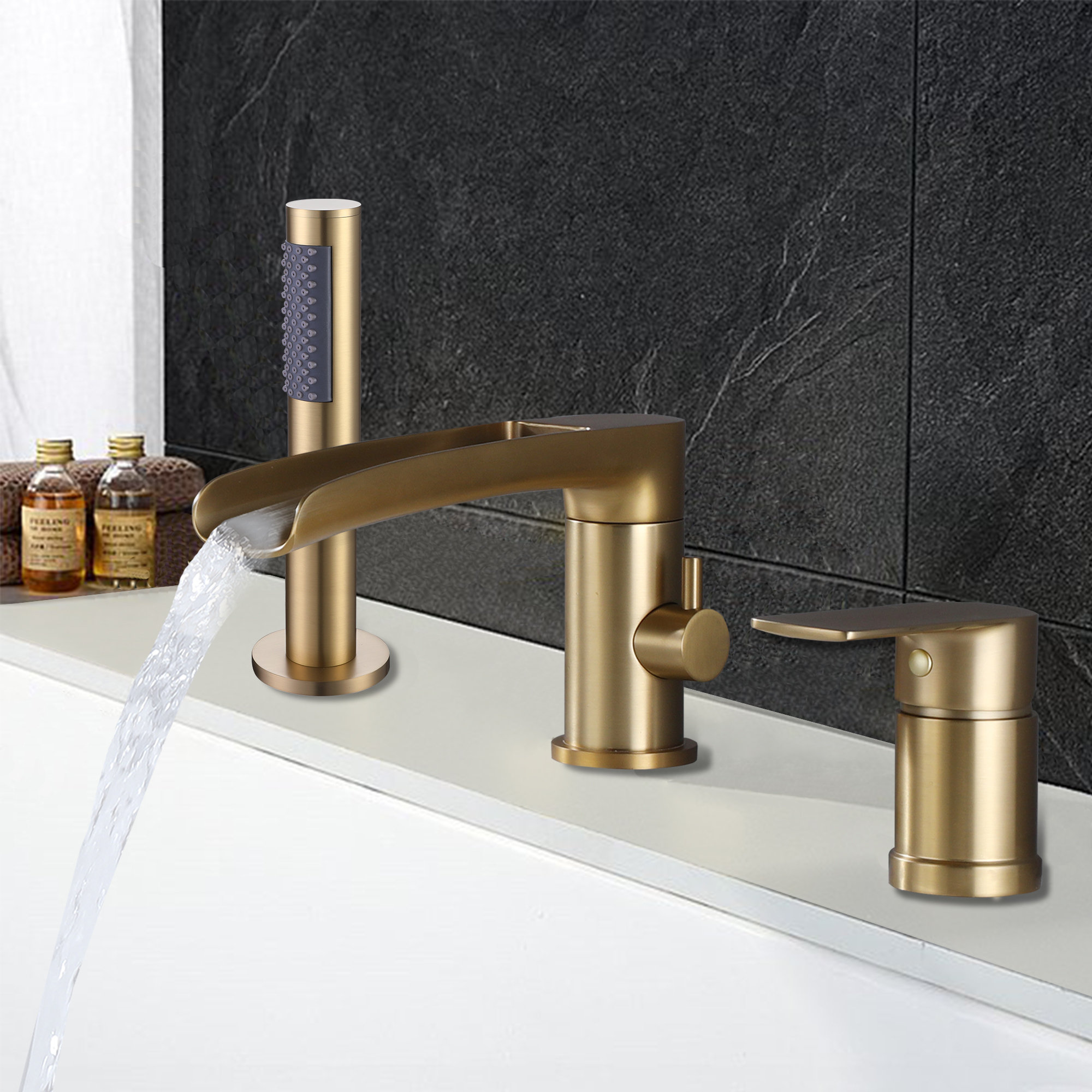Inhouse Single Handle Deck Mounted Roman Tub Faucet with Hand Shower ...
