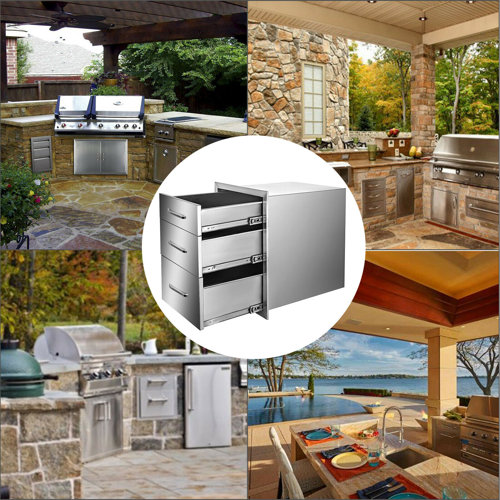 VEVOR BBQ Island Outdoor Kitchen Triple Drawers 20.25"X14" Stainless ...