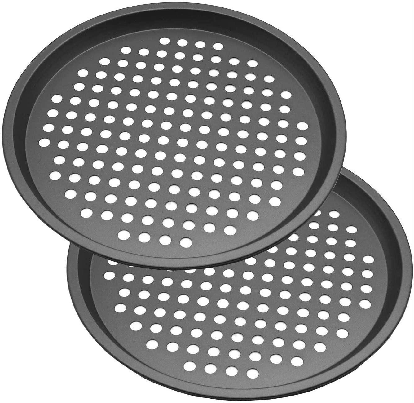 Carbon Steel Perforated Pizza Crisper Pan with Nonstick Coating Pack of 2 Pizza Pans With Holes 13 inch 