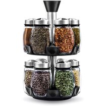 Circleware Contempo 6 Glass Jar Revolving Countertop Carousel Spice Salt and Pepper Shaker Rack Organizer 