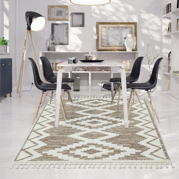 Steelside™ Lauri Performance Brown/White Rug & Reviews | Wayfair