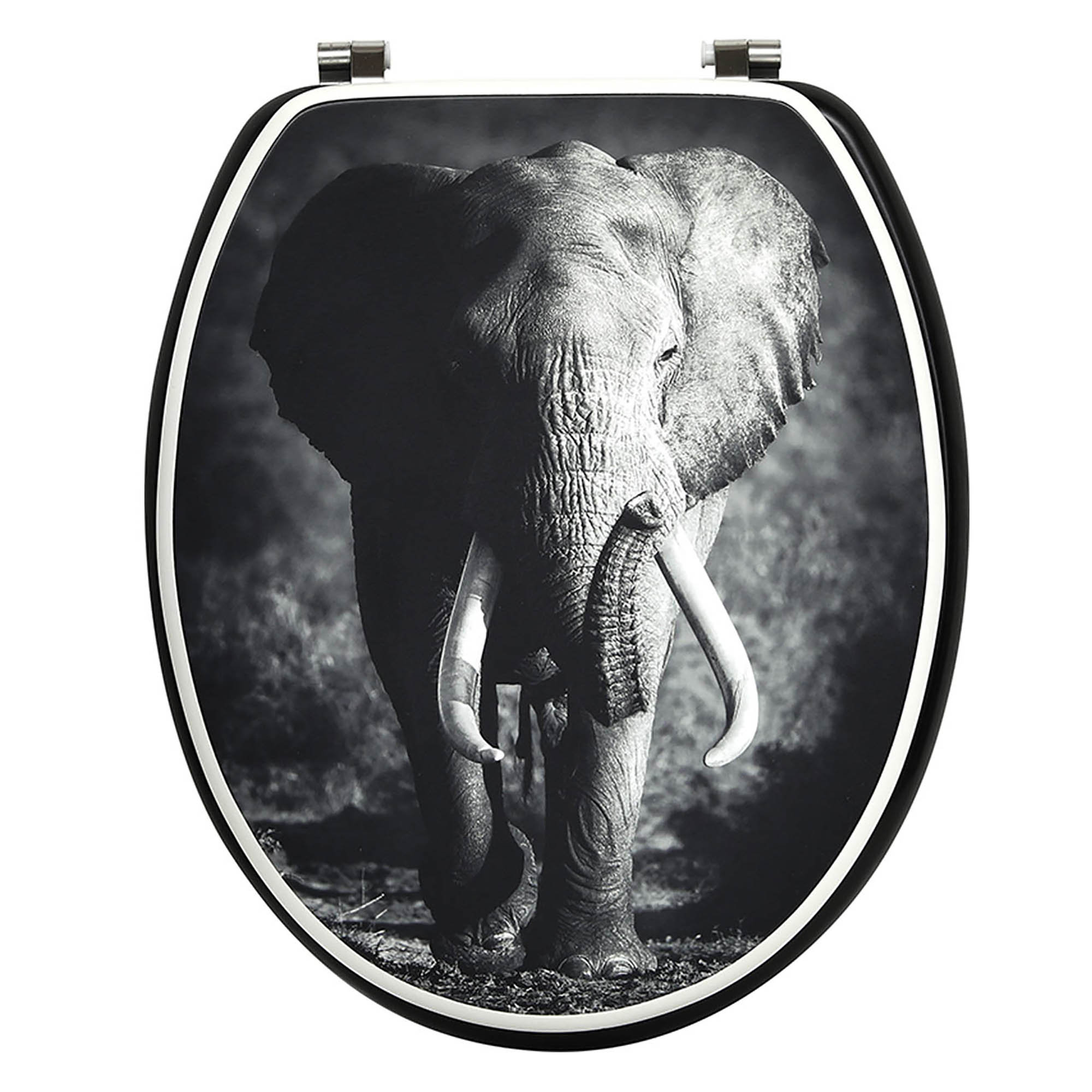 Evideco 18-Inch Black And White Elongated Toilet Seat With Elephant ...