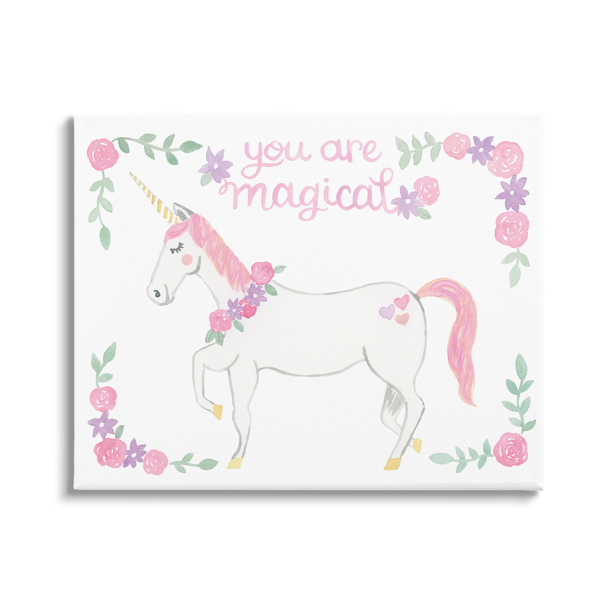 You Are Magical Saying Pink Unicorn Floral Border by - Painting