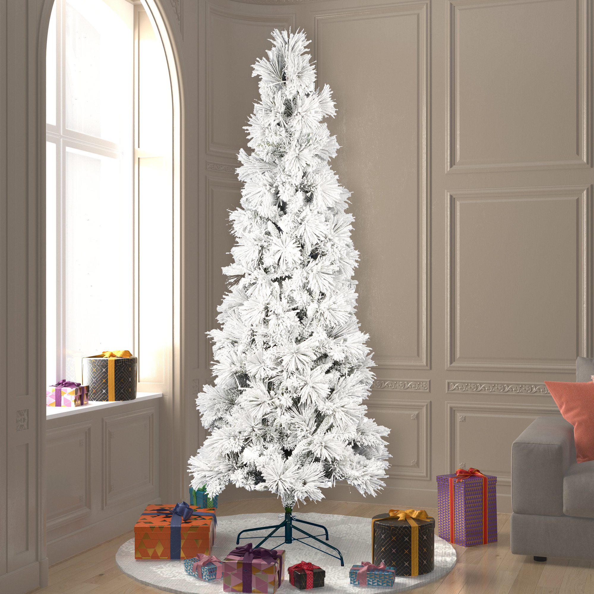 The Holiday Aisle® Flocked Atka Pine Slim Artificial Christmas Tree