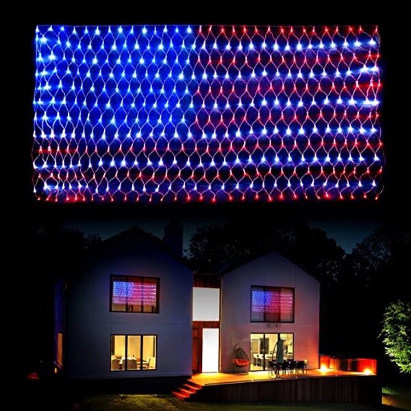 10 American Flag Indoor & Outdoor Battery Operated LED String Lights 