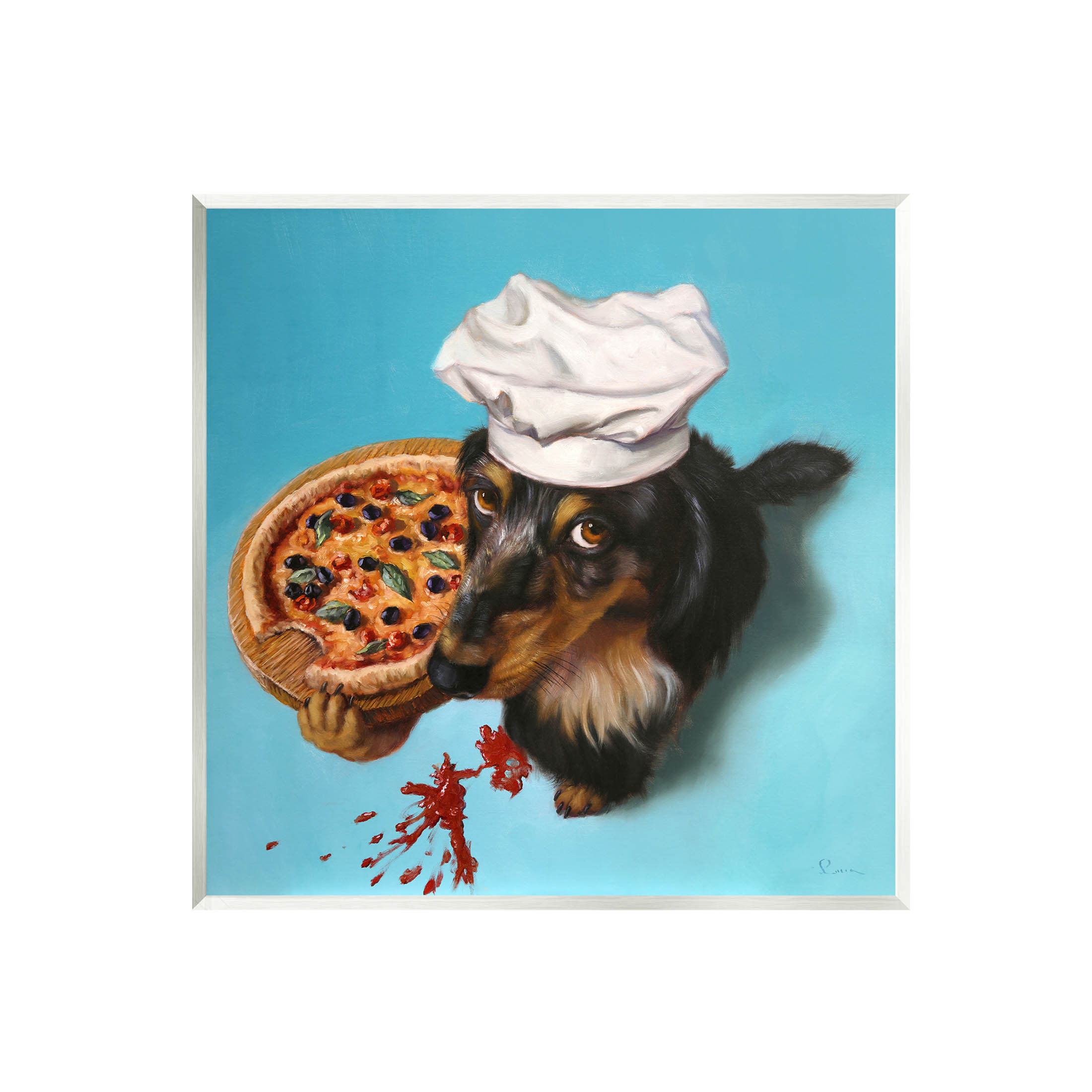 Winston Porter Dog Chef Pizza Bite Portrait by Floater Frame Painting on MDF Wayfair