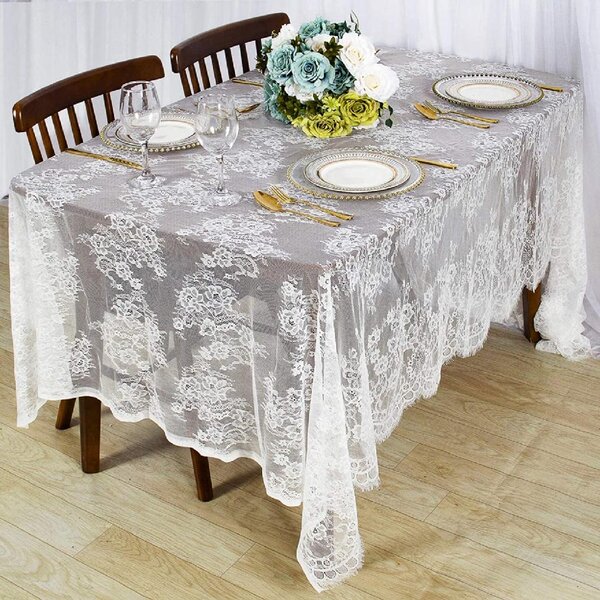 White Vintage Lace Tablecloth Round Table Topper Dining Table Cloth Wedding 70" 