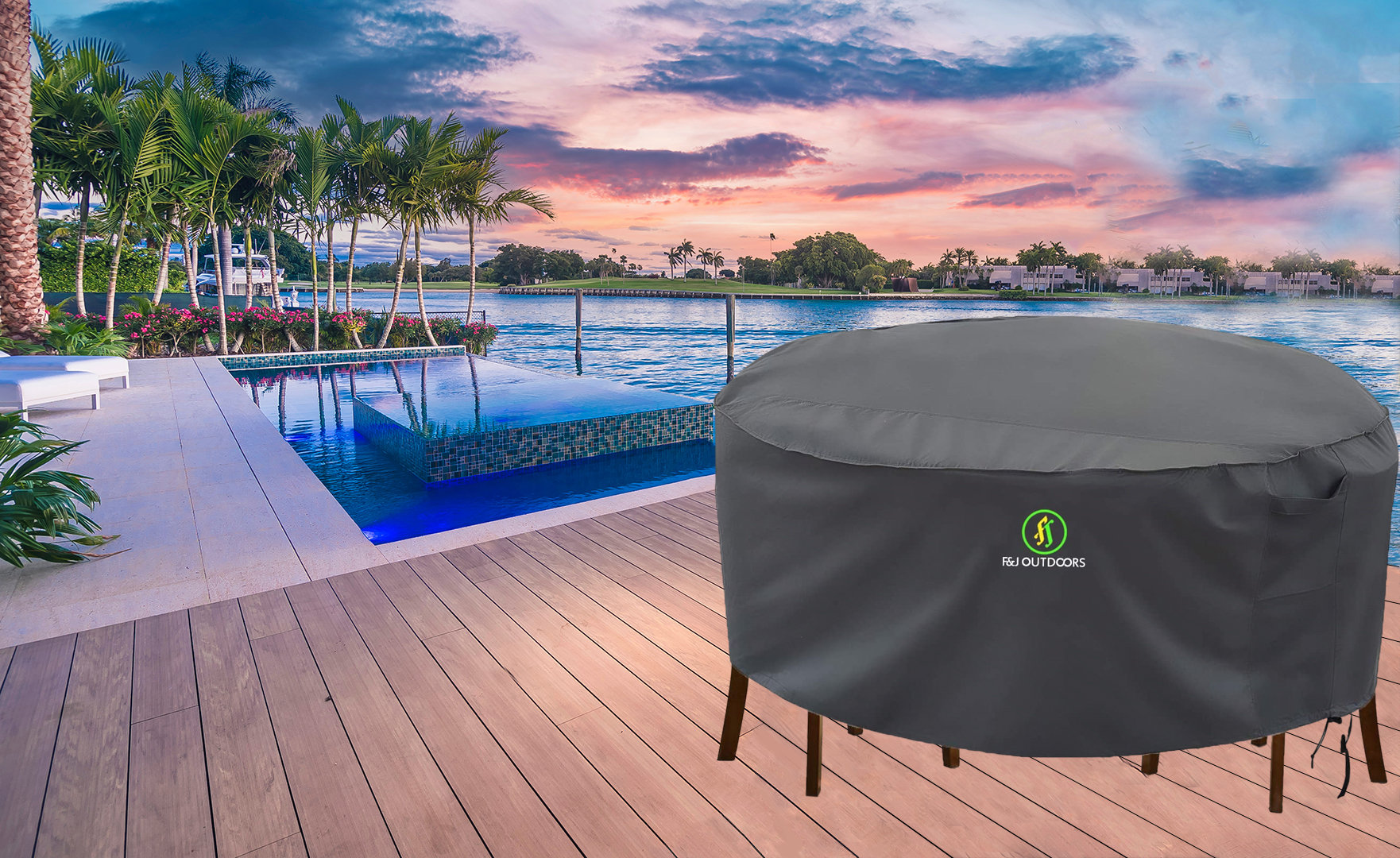 Grey Outdoor Patio Furniture Covers 96 inch Diameter Waterproof UV Resistant Anti-Fading Cover for Large Round Table Chairs Set 
