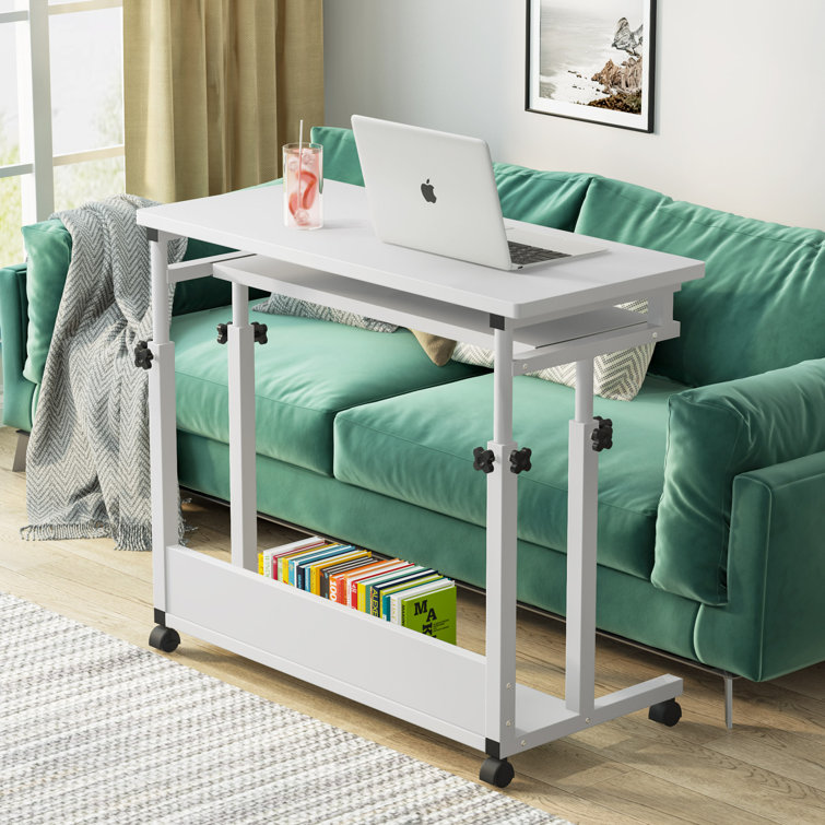 Over Sofa Bed Tray Height Adjustable Rolling Laptop Table Cart with 5 Mobile Wheels Black Computer Desk Stand 