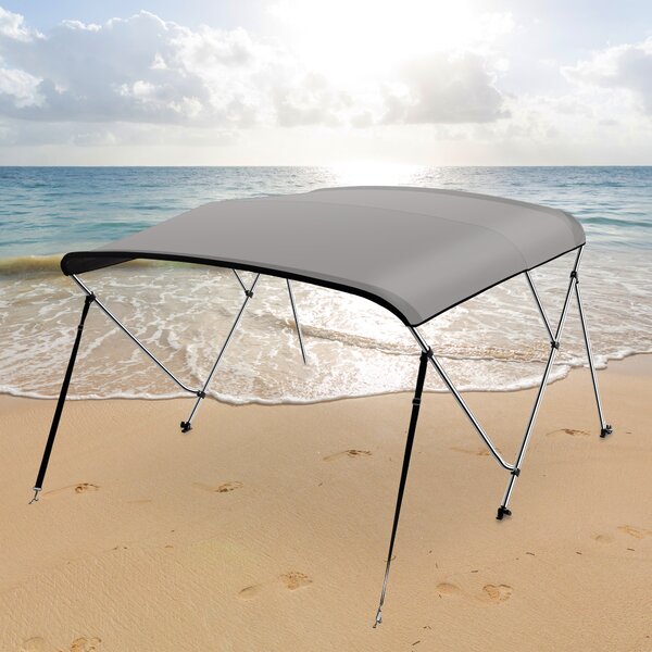 RVMasking 3/4 Bow Bimini Top Boat Cover with Rear Support Pole and Straps Storage Boot 