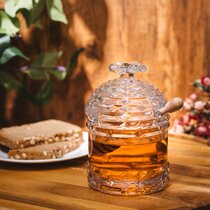 Ceramic Bee Honey Pot with Wood Dipper White Honey Jar with Wooden Honey Dipper 4x 4 x 6 12oz Honey Container with Dipper -