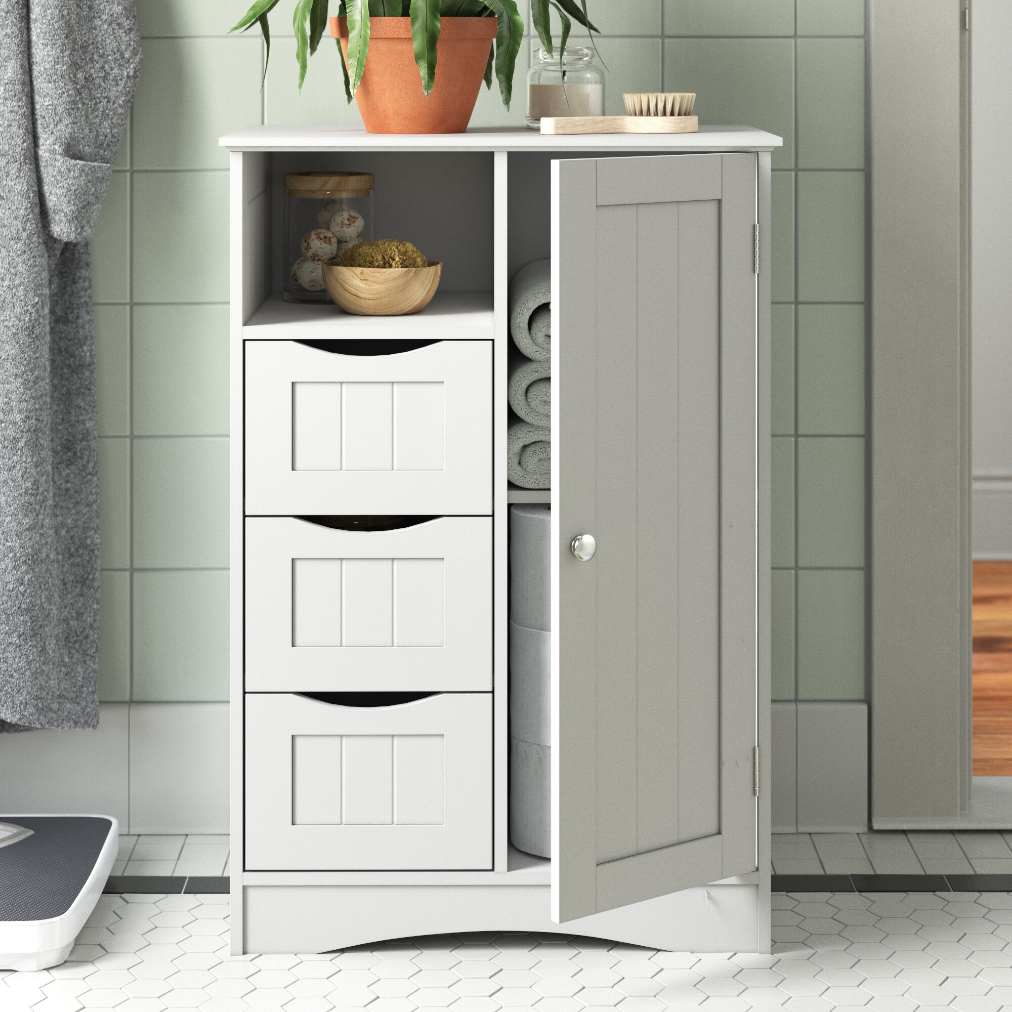 White Bathroom Cabinet Slim 3 Drawer Vanity Storage Unit Modern Wooden Furniture 