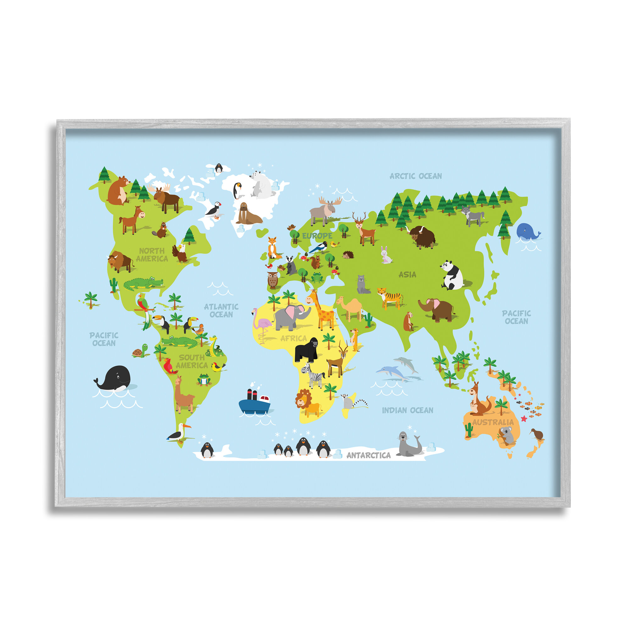 Stupell Industries World Map Cartoon And Colorful by In House - Graphic Art  | Wayfair