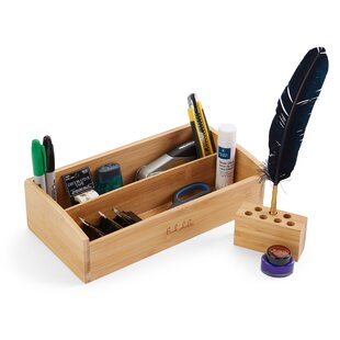 Desk Organizer 2 Tier Bamboo Desk Storage For Office Supplies, Toiletries, Crafts, Great For Desk, Vanity, Tabletop In Home Or Office Bonus: Pen Holder By: BOOKAHOLIC