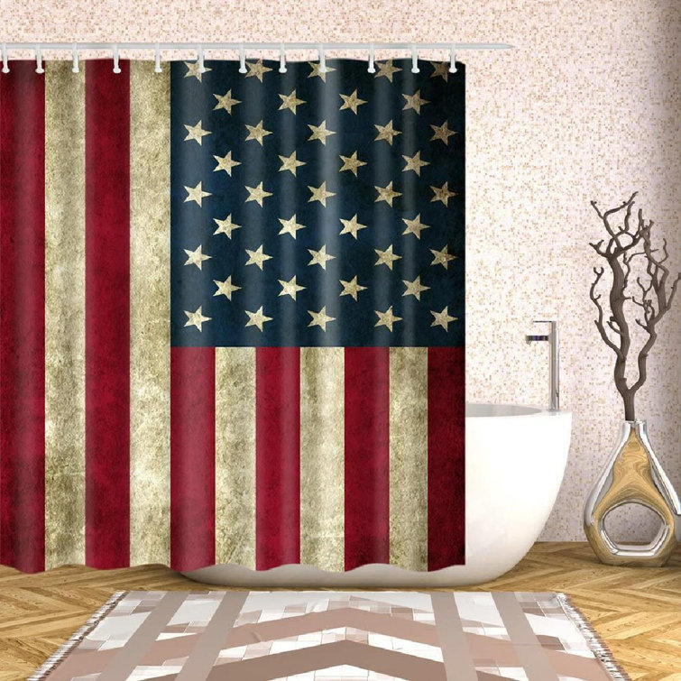 72 x 72 inch American Flag Decor Shower Curtain Set Art Bath Curtains 12 Hooks 