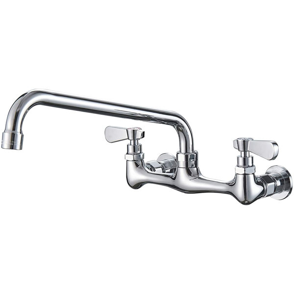 Wall Mounted 2 Hole Kitchen Faucet 8 Inch Center Kitchen Sink Faucet Chrome  2 Handle Solid Brass Kitchen Basin Mixer Tap With 12 Inch Gooseneck Swivel  ...