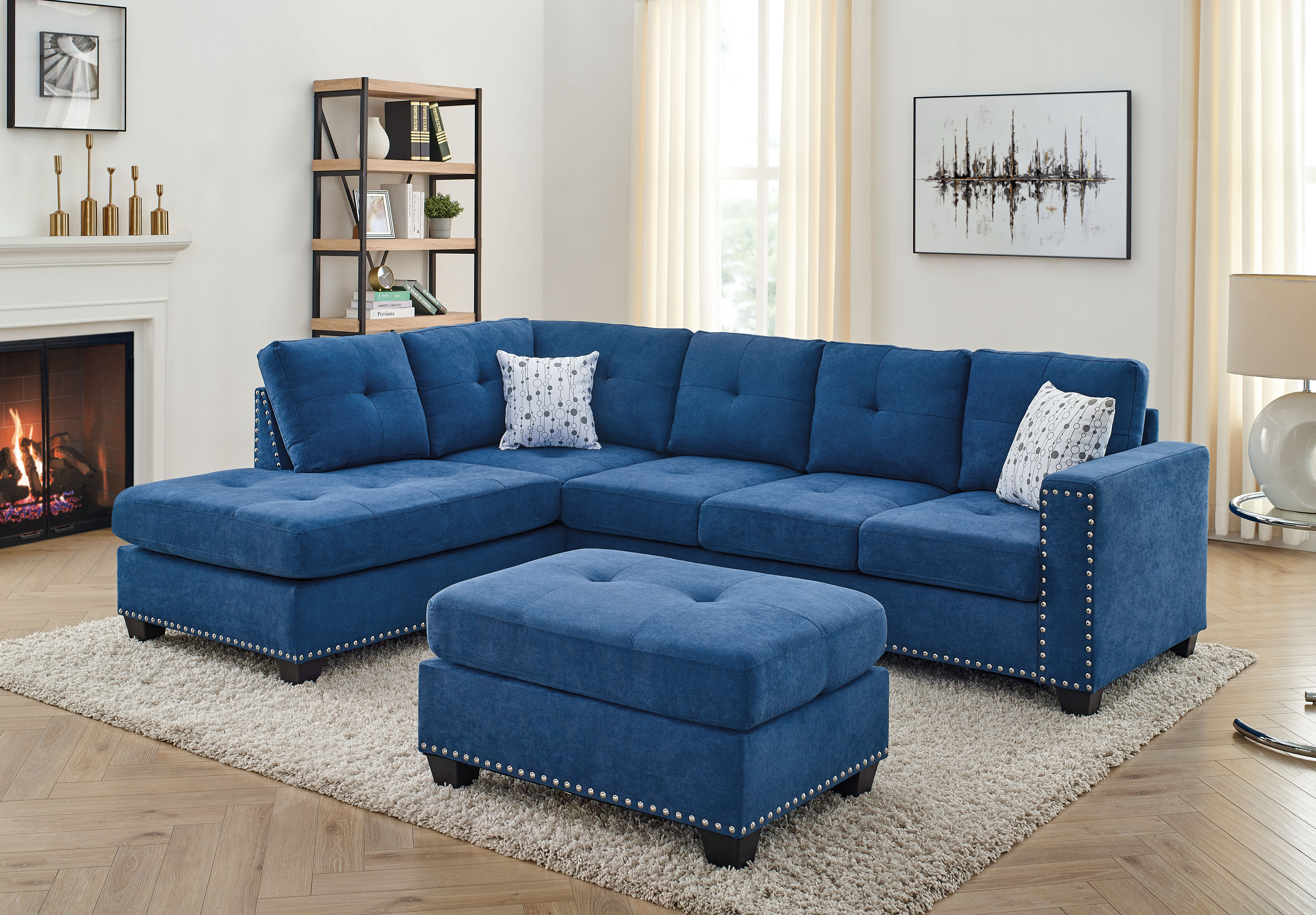 Reginald 105″ Wide Reversible Sofa and Chaise with Ottoman
