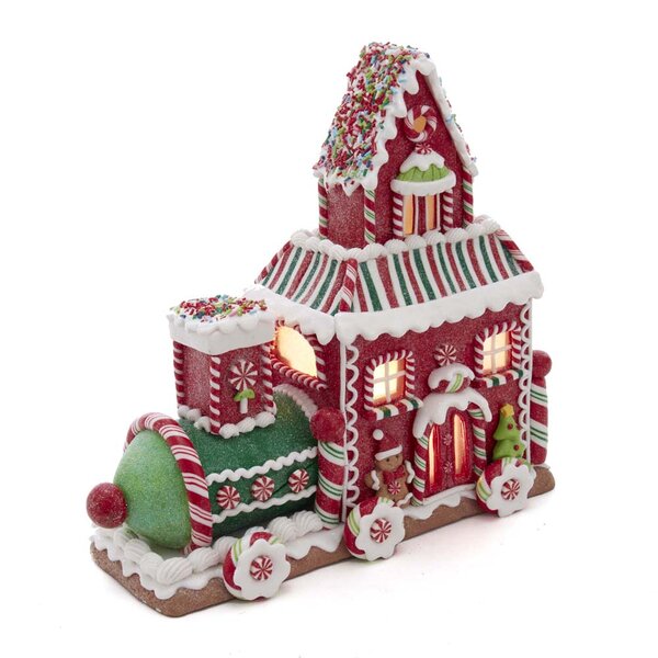 Gingerbread House White Brown Red Candy LED Light Up Clay-dough 5.5" Kurt Adler 